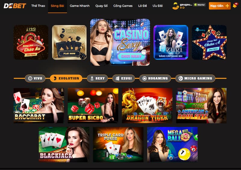 Debet Nhiều game bài hấp dẫn