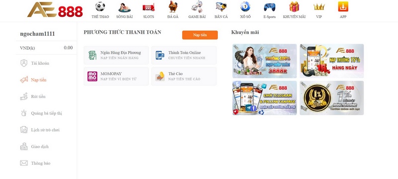 Nạp tiền AE888 bằng ứng dụng MomoPay siêu tốc