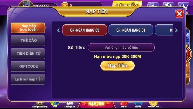 Nạp tiền tiện lợi tại 68 Game Bài