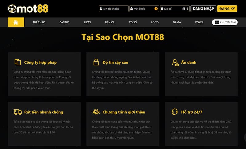 Giới thiệu các đặc điểm về nhà cái Mot88