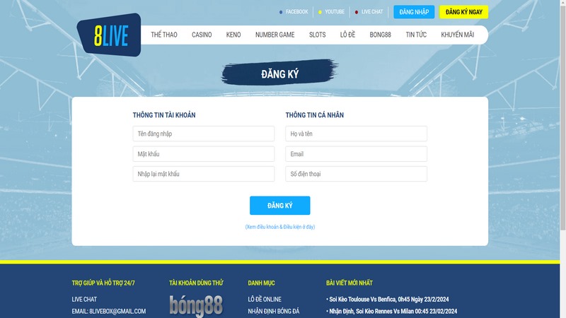 Kiểm tra và xác nhận đăng ký 8LIVE sau khi thông tin cung cấp chính xác